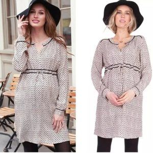 Seraphine Blush Geometric Pattern Long Sleeve Maternity Dress